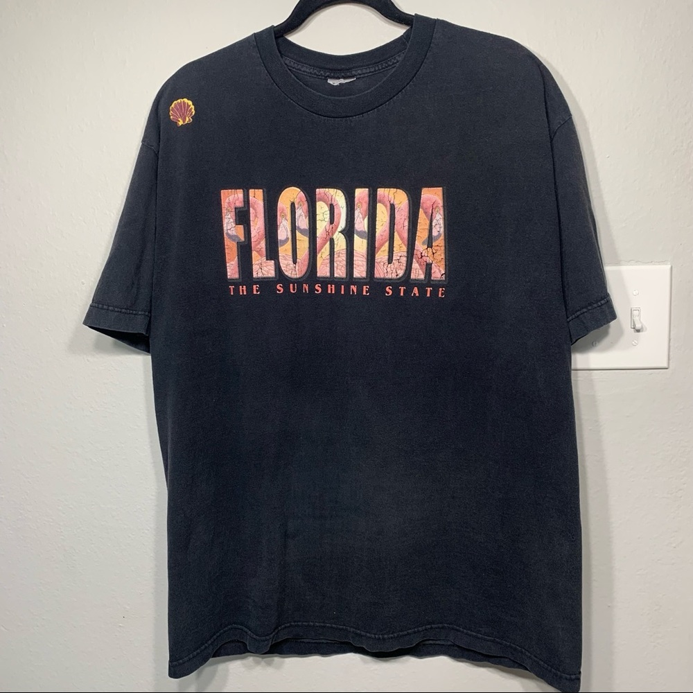 Vintage Florida Sunshine State Flamingos Black‎ Tee Size XL Y2K